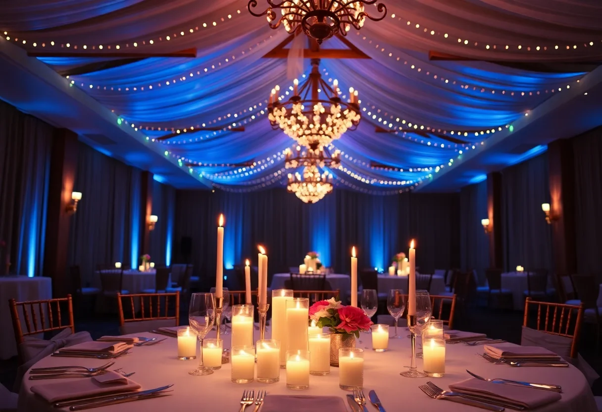 LED candles and energy-efficient lighting for an eco-conscious wedding reception.